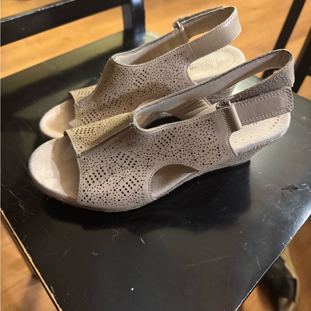 Clarks Beige Perforated Slingback Heels